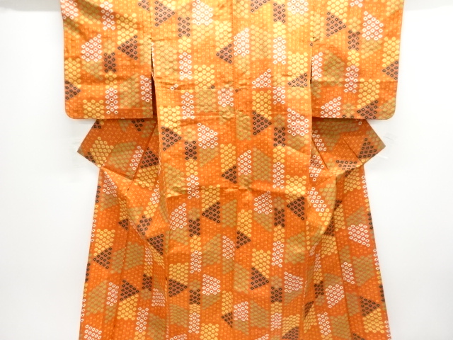 JAPANESE KIMONO / HITOE TSUMUGI / WOVEN FLOWER & STRIPE 